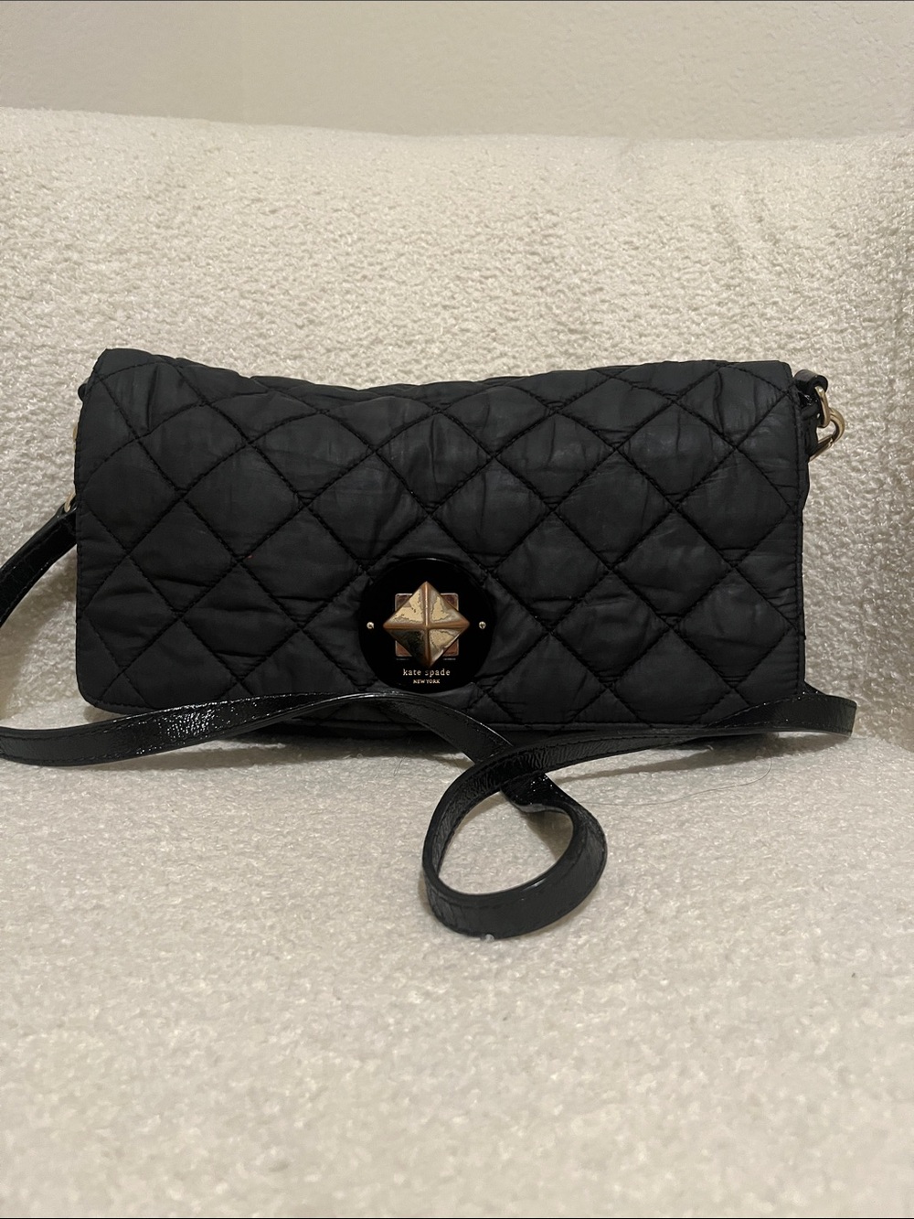 Kate Spade Puffer Purse - Black Quilted Shoulder Bag with Gold Accent